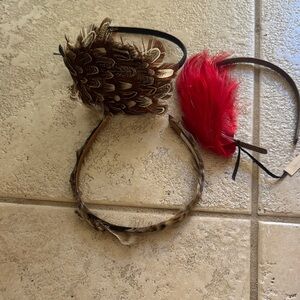 Feathered Hair Accessories Set - Brown and Red